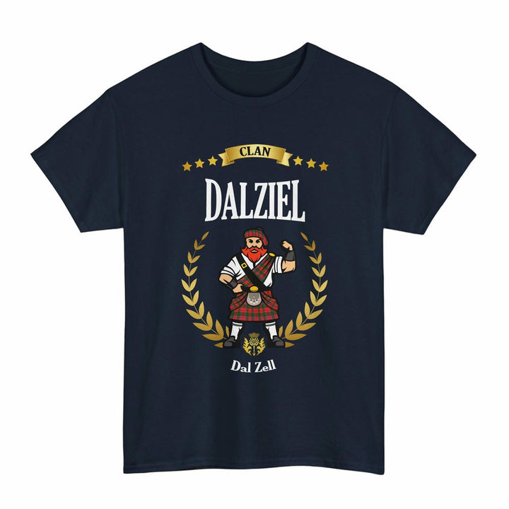 Scottish Dalziel Clan Tartan T-Shirt - Motto Scotsman Tartan Plaid Navy Color