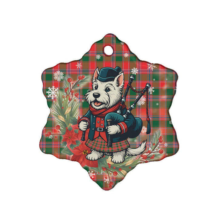 Scottish Dalziel Modern Clan Tartan Ceramic Ornament Cute Scottish Terrier Dog Snow Flake Style Tartan Plaid