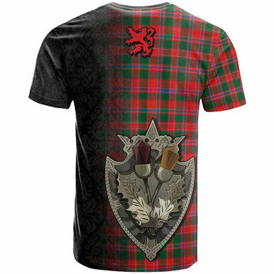 Scottish Dalziel Modern Clan Tartan T-Shirt - Half Thistle Flowers Celtic Design Back Side Tartan Plaid