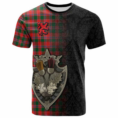 Scottish Dalziel Modern Clan Tartan T-Shirt - Half Thistle Flowers Celtic Design Front Side Tartan Plaid