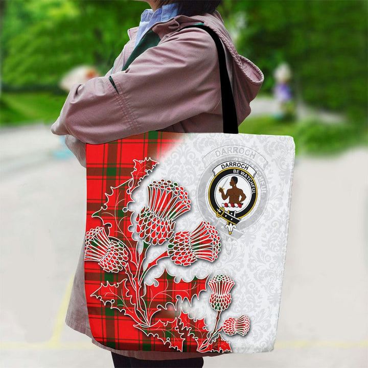 Scottish Darroch (Gourock) Clan Tartan Canvas Bag With Shoulder Straps - Thistle Flowers Style Tartan Plaid 2
