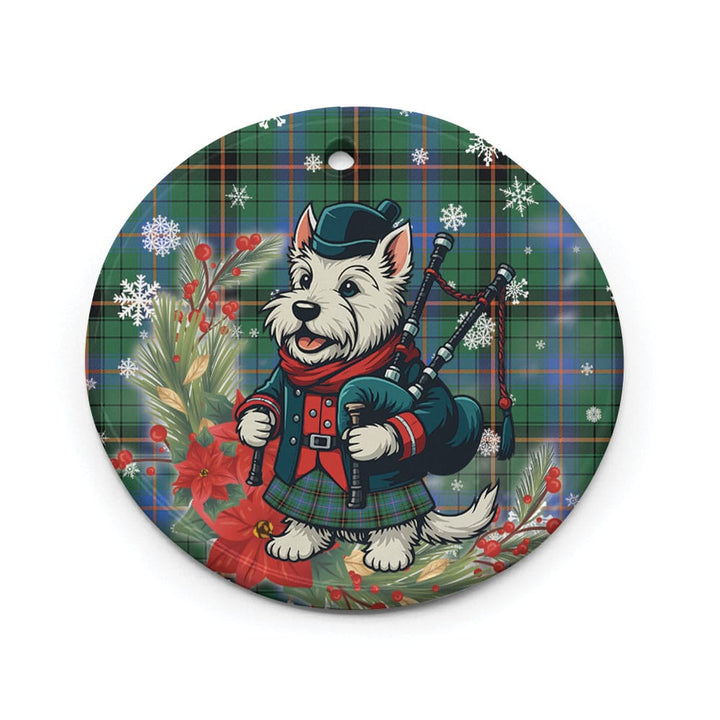 Scottish Davidson Ancient Clan Tartan Ceramic Ornament Cute Scottish Terrier Dog Circle Style Tartan Plaid