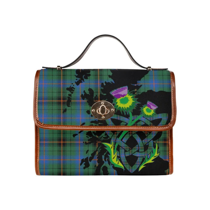 Scottish Davidson Ancient Clan Tartan Waterproof Canvas Bag With Thistle Tartan Plaid 1