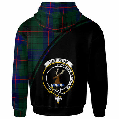 Scottish Davidson Clan Crest Tartan Curve Hoodie Back Side Tartan Plaid
