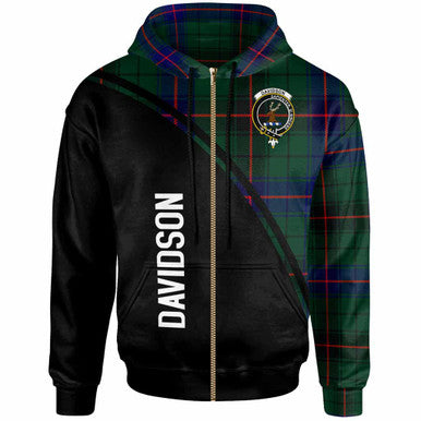 Scottish Davidson Clan Crest Tartan Curve Hoodie Zip-up Tartan Plaid