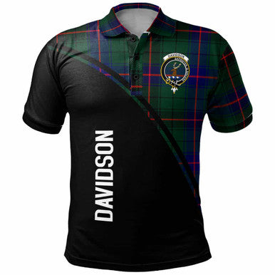 Scottish Davidson Clan Crest Tartan Curve Polo Shirt Front Side Tartan Plaid