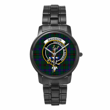 Scottish Davidson Clan Crest Tartan Folding Clasp Steel Quartz Watches Tartan Plaid Black 1