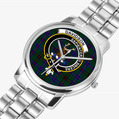 Scottish Davidson Clan Crest Tartan Folding Clasp Steel Quartz Watches Tartan Plaid Silver 2