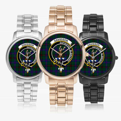 Scottish Davidson Clan Crest Tartan Folding Clasp Steel Quartz Watches Tartan Plaid All