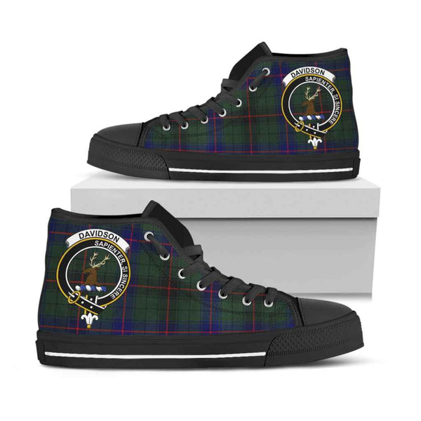 Scottish Davidson Clan Crest Tartan High Top Shoes Black Sole Tartan Plaid