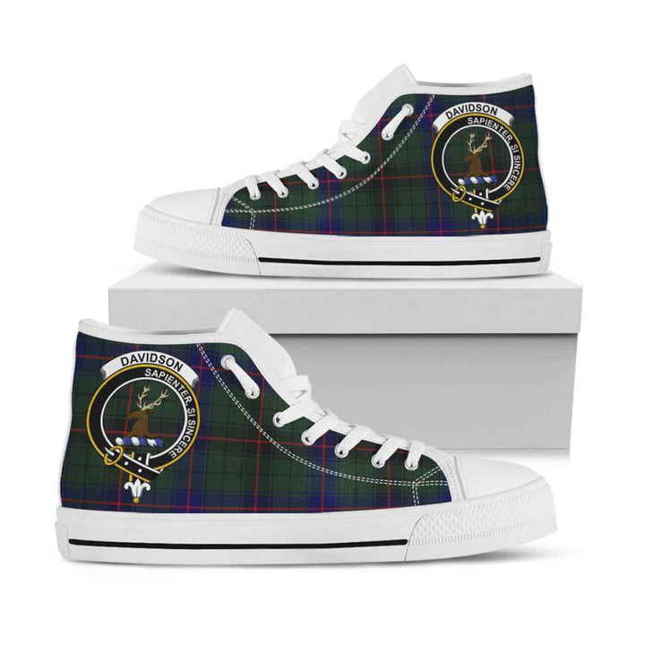 Scottish Davidson Clan Crest Tartan High Top Shoes White Sole Tartan Plaid