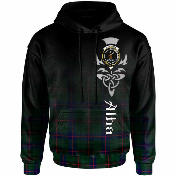 Scottish Davidson Clan Crest Tartan Hoodie - Alba Gu Brath Family Crest Celtic Inspired Front Side Tartan Plaid