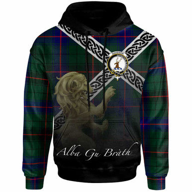 Scottish Davidson Clan Crest Tartan Hoodie - Scotland Lion Front Side Tartan Plaid