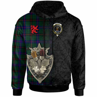 Scottish Davidson Clan Crest Tartan Hoodie - Half Thistle Flowers Celtic Design Front Side Tartan Plaid