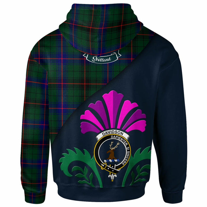 Scottish Davidson Clan Crest Tartan Hoodie - Scotland Thistle Style Back Side Tartan Plaid