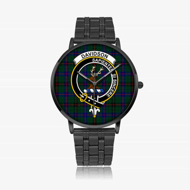 Scottish Davidson Clan Crest Tartan Instafamous Steel Quartz Watches Tartan Plaid Black 1
