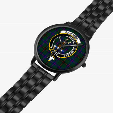 Scottish Davidson Clan Crest Tartan Instafamous Steel Quartz Watches Tartan Plaid Black 2