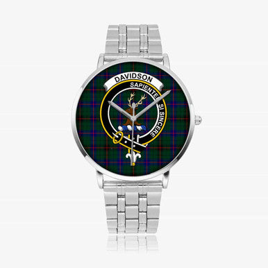 Scottish Davidson Clan Crest Tartan Instafamous Steel Quartz Watches Tartan Plaid Silver 1