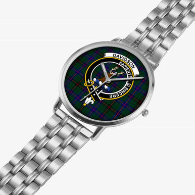 Scottish Davidson Clan Crest Tartan Instafamous Steel Quartz Watches Tartan Plaid Silver 2