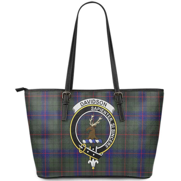 Scottish Davidson Clan Crest Tartan Leather Tote Tartan Plaid