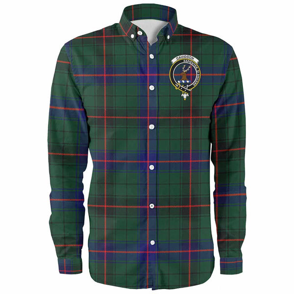Scottish Davidson Clan Crest Tartan Long Sleeve Shirt Front Side Tartan Plaid
