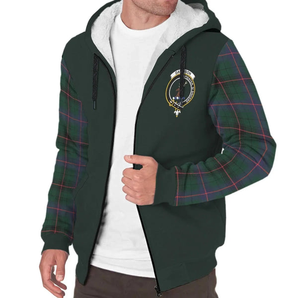 Scottish Davidson Clan Crest Tartan Plaid Sleeve Sherpa Hoodie