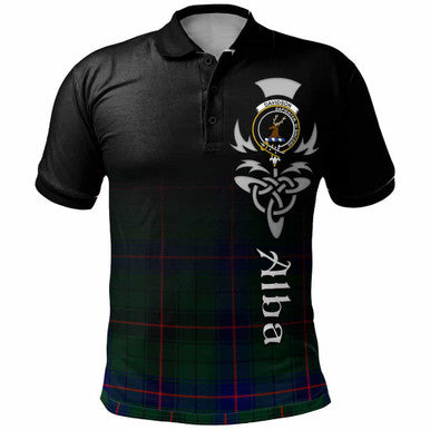 Scottish Davidson Clan Crest Tartan Polo Shirt - Alba Gu Brath Family Crest Celtic Inspired Front Side Tartan Plaid
