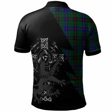 Scottish Davidson Clan Crest Tartan Polo Shirt - Lion Rampant Celtic Cross Flash Style Back Side Tartan Plaid