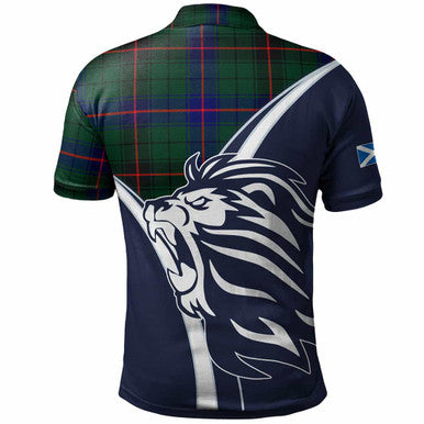 Scottish Davidson Clan Crest Tartan Polo Shirt - Scottish Flag With Lion Back Side Tartan Plaid