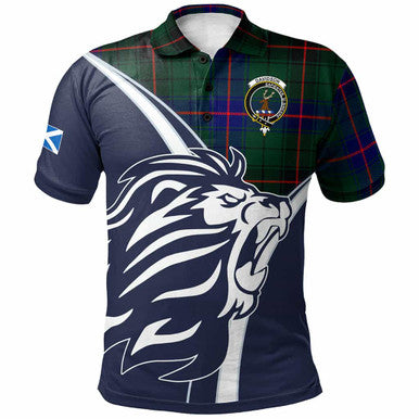 Scottish Davidson Clan Crest Tartan Polo Shirt - Scottish Flag With Lion Front Side Tartan Plaid