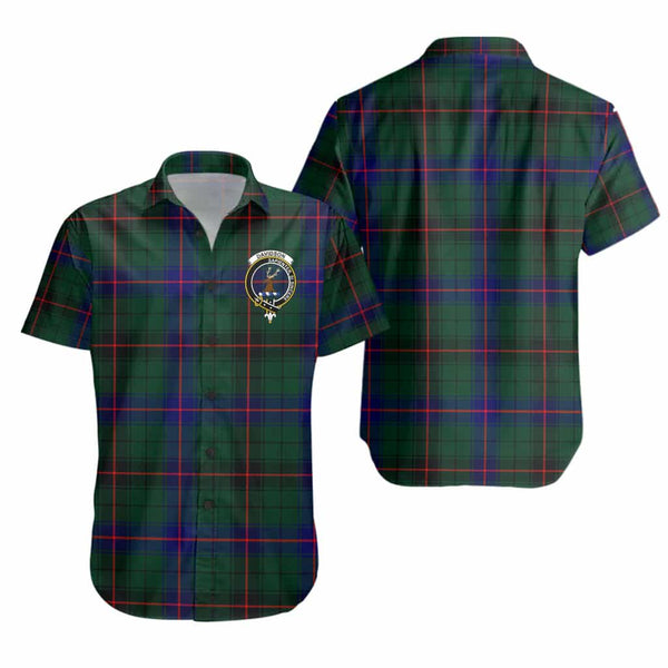 Scottish Davidson Clan Crest Tartan Short Sleeve Shirt Tartan Plaid