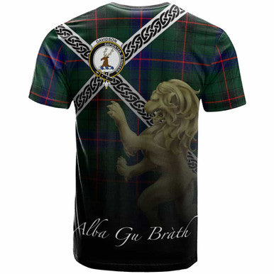 Scottish Davidson Clan Crest Tartan T-Shirt - Celtic With Scotland Lion Back Side Tartan Plaid