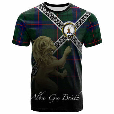 Scottish Davidson Clan Crest Tartan T-Shirt - Celtic With Scotland Lion Front Side Tartan Plaid