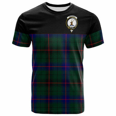 Scottish Davidson Clan Crest Tartan T-Shirt - Horizontal Style Front Side Tartan Plaid