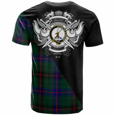 Scottish Davidson Clan Crest Tartan T-Shirt - Military Logo Back Side Tartan Plaid