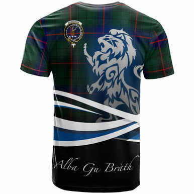 Scottish Davidson Clan Crest Tartan T-Shirt - Scotland Lion Back Side Tartan Plaid