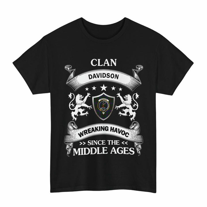 Scottish Davidson Clan Crest Tartan T-Shirt Wreaking Havoc Design Tartan Plaid Black Color