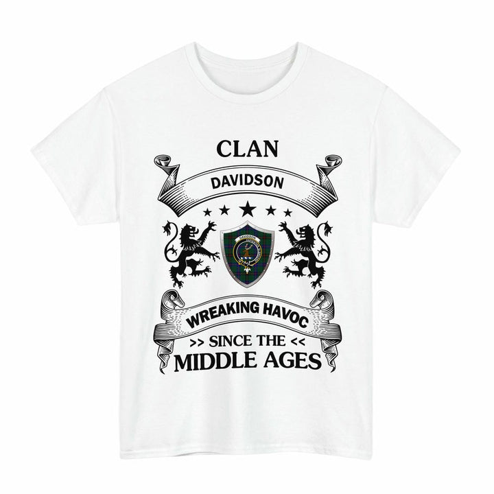 Scottish Davidson Clan Crest Tartan T-Shirt Wreaking Havoc Design Tartan Plaid White Color
