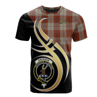 Scottish Davidson Dress Dancers Clan Crest Tartan T-Shirt Believe in Me Front Side Tartan Plaid