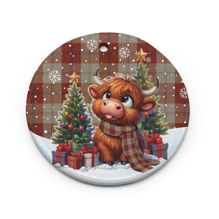 Scottish Davidson Dress Dancers Clan Tartan Ceramic Ornament Cute Highland Cow Christmas Circle Style Tartan Plaid