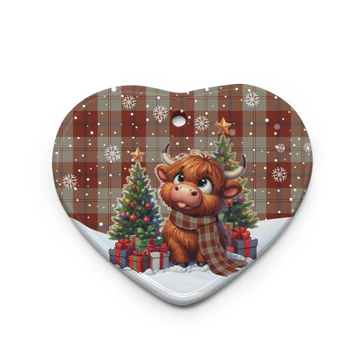 Scottish Davidson Dress Dancers Clan Tartan Ceramic Ornament Cute Highland Cow Christmas Heart Style Tartan Plaid