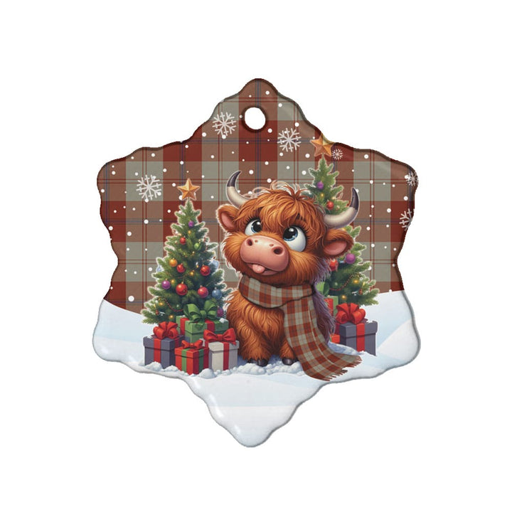 Scottish Davidson Dress Dancers Clan Tartan Ceramic Ornament Cute Highland Cow Christmas Snow Flake Style Tartan Plaid