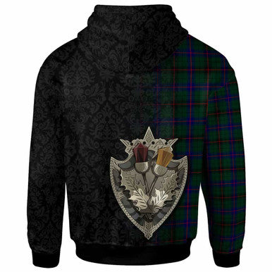 Scottish Davidson Modern Clan Tartan Hoodie - Half Thistle Flowers Celtic Design Back Side Tartan Plaid