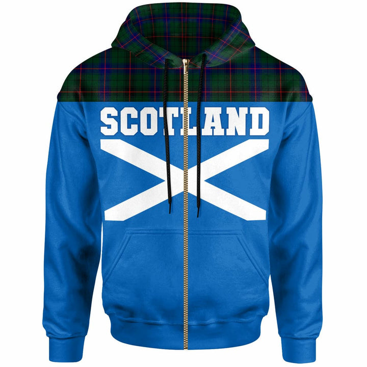 Scottish Davidson Modern Clan Tartan Hoodie - Lion Rampant of Scotland With Flag Zip-up Tartan Plaid
