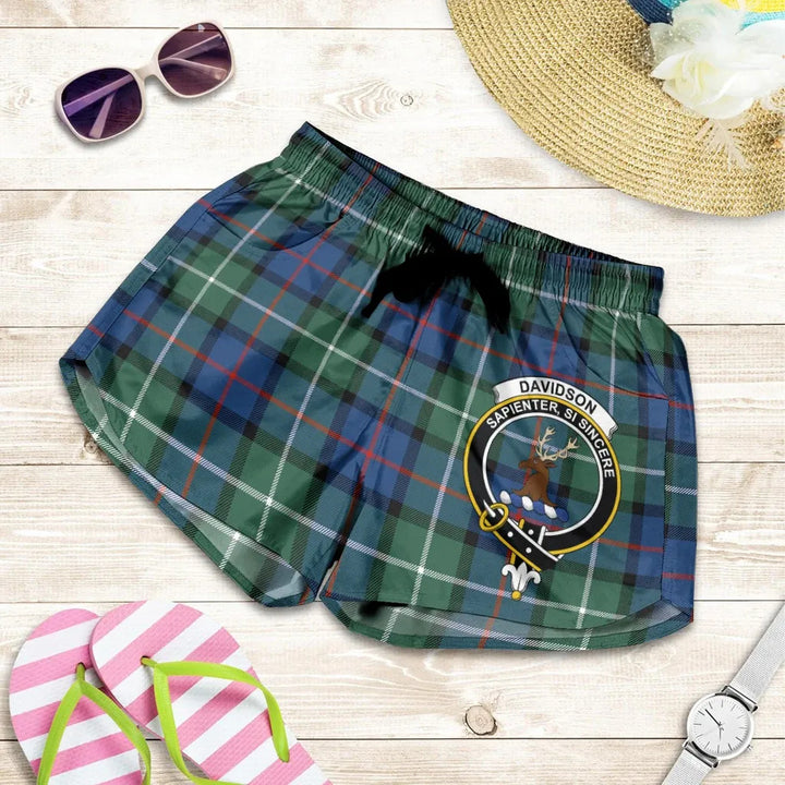 Scottish Davidson of Tulloch Clan Crest Tartan Women Shorts