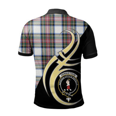 Scottish Dennistoun Clan Crest Tartan Polo Shirt Believe in Me Back Side Tartan Plaid