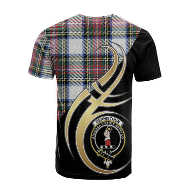 Scottish Dennistoun Clan Crest Tartan T-Shirt Believe in Me Back Side Tartan Plaid
