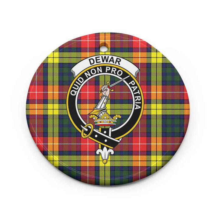 Scottish Dewar Clan Crest Tartan Ceramic Ornament Circle Shape Tartan Plaid