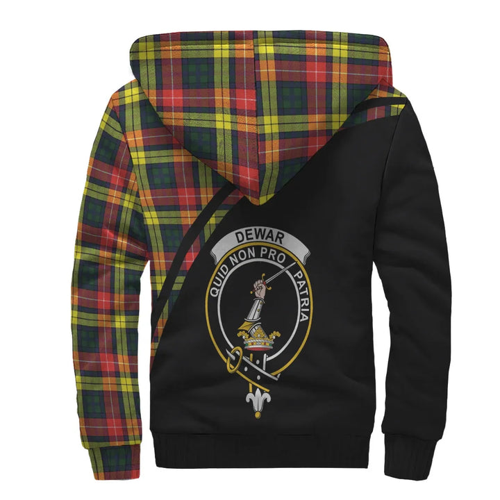 Scottish Dewar Clan Crest Tartan Curve Sherpa Hoodie