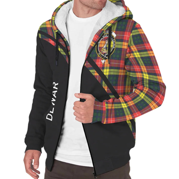 Scottish Dewar Clan Crest Tartan Curve Sherpa Hoodie